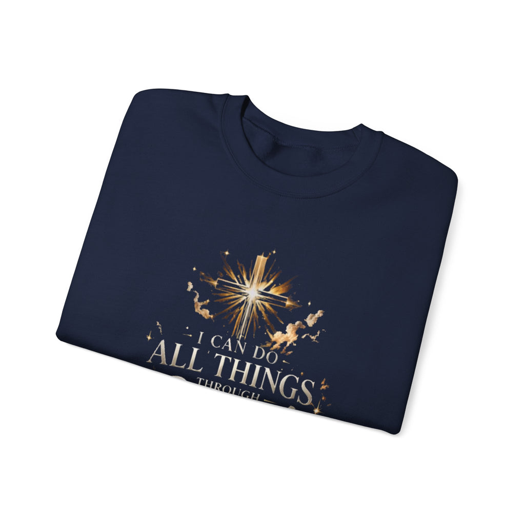 Crewneck Sweatshirt — “I Can Do All Things Through Christ” Faith Verse Pullover