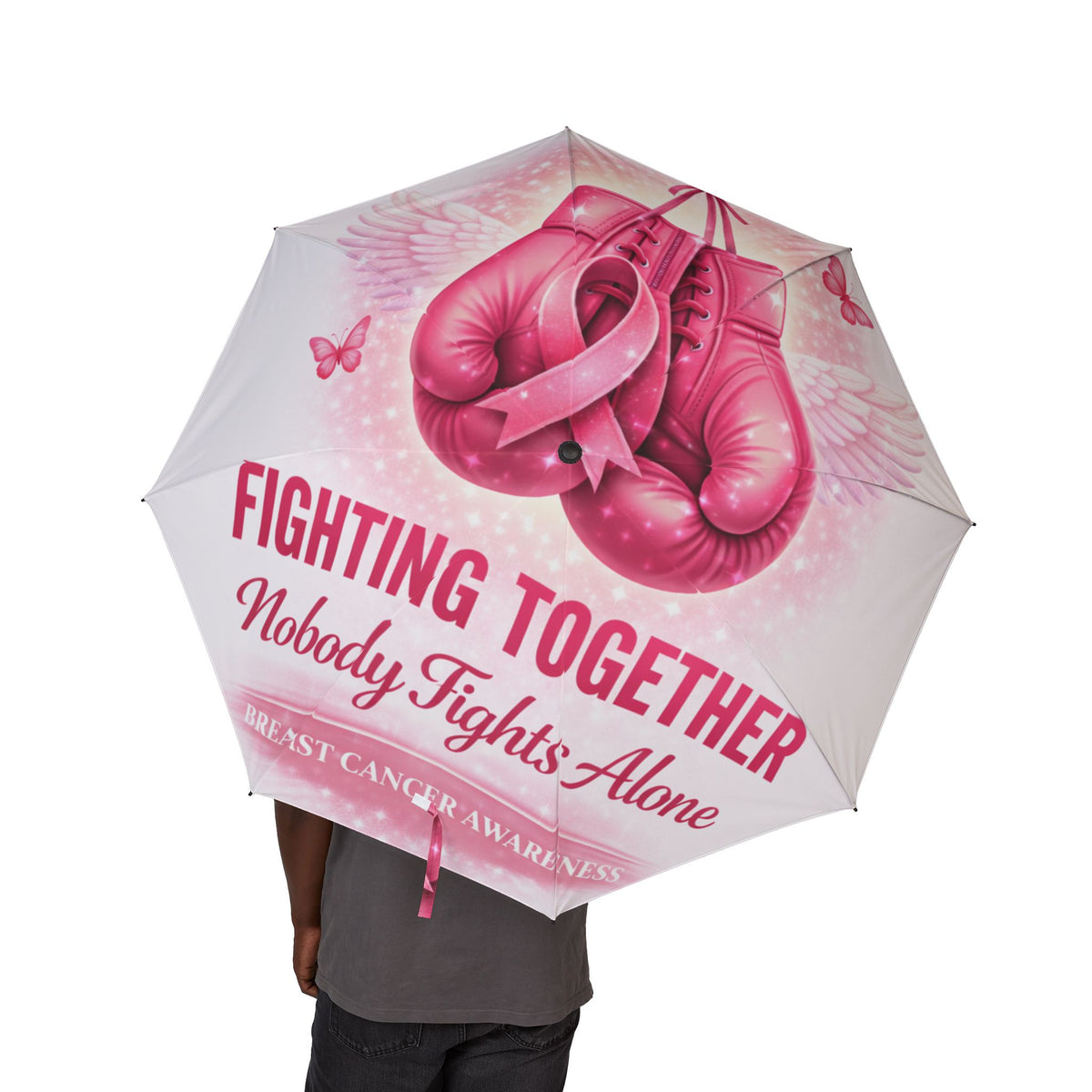 Foldable Umbrella — Pink Flamingo Heart Design (Semi-Automatic)