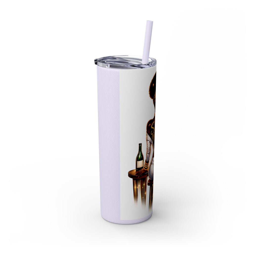 Skinny Tumbler - "Self Made" Afrocentric Woman Wine Glass Design, 20oz Straw Tumbler