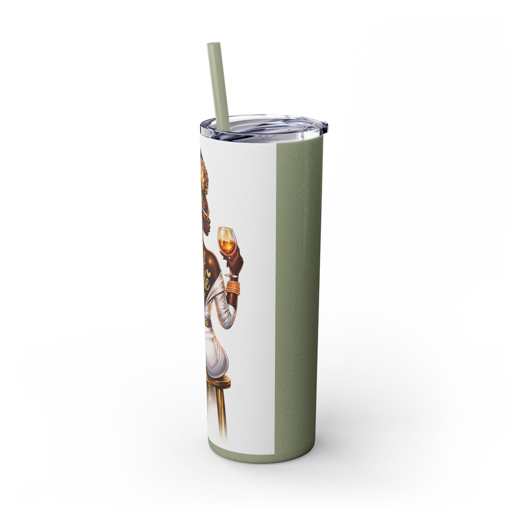 Skinny Tumbler - "Self Made" Afrocentric Woman Wine Glass Design, 20oz Straw Tumbler
