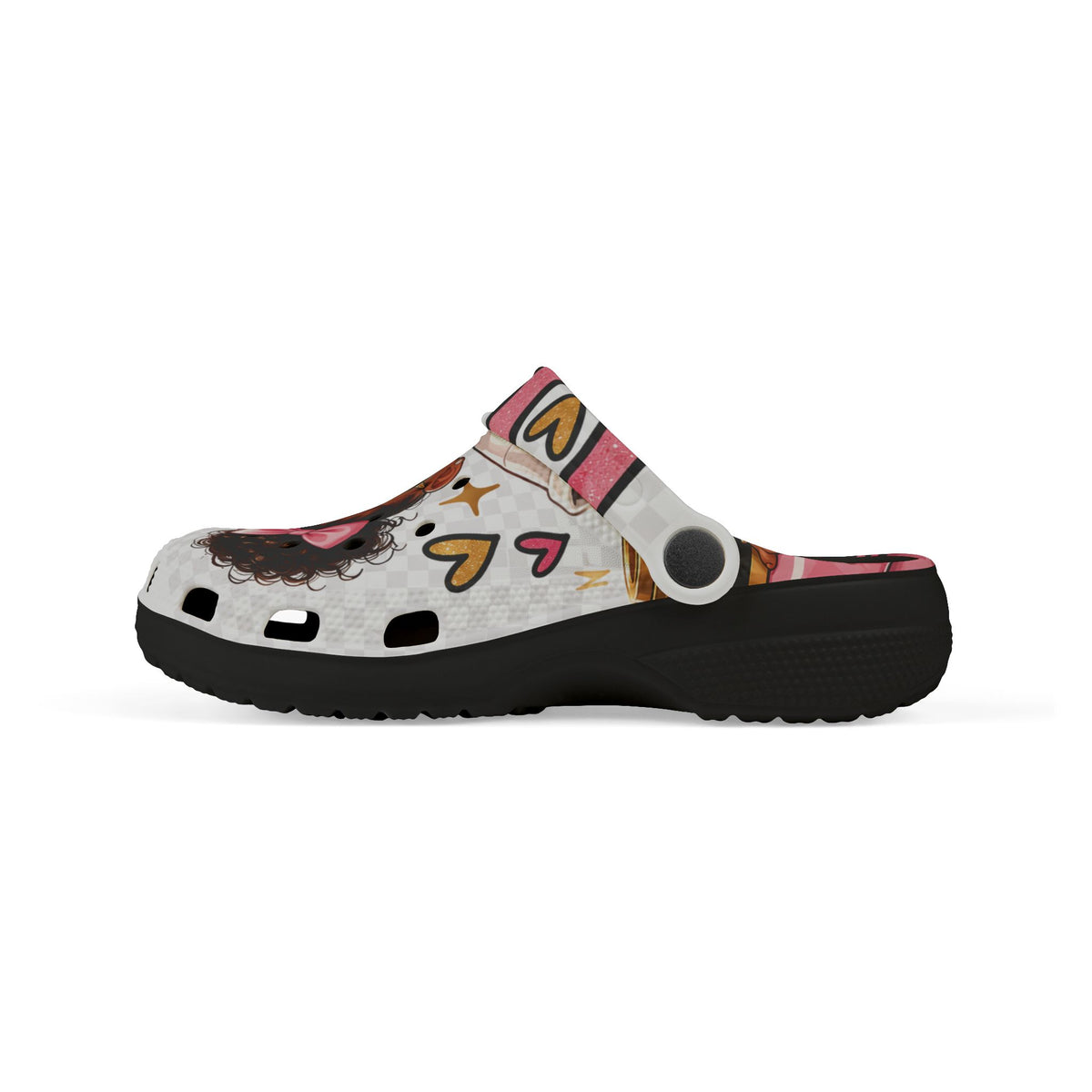 Kids Foam Clogs — Cute Afro Puff Girl Design with Pink Bows