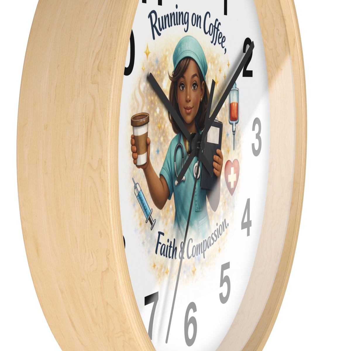 Running on Coffee Nurse Wall Clock | Faith & Compassion, Medical Decor