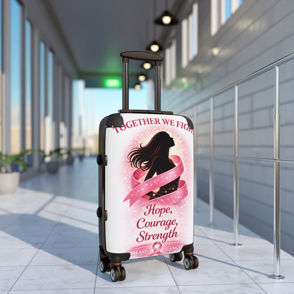 Breast Cancer Awareness Suitcase — “Together We Fight” Hope Courage Strength Travel Luggage