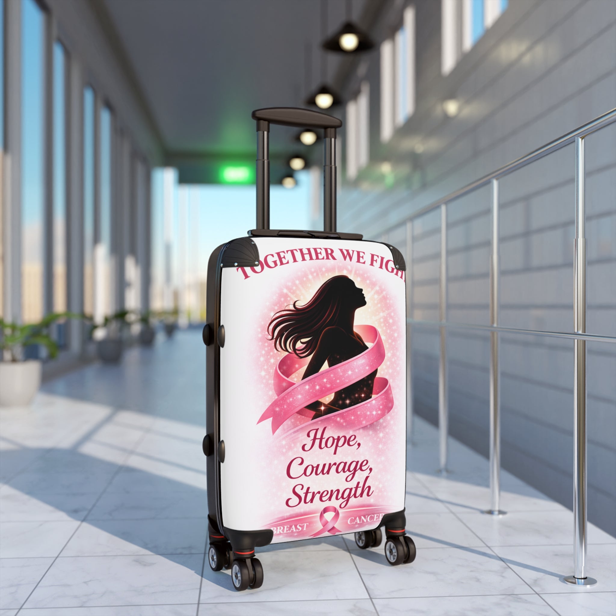 Breast Cancer Awareness Suitcase — “Together We Fight” Hope Courage Strength Travel Luggage