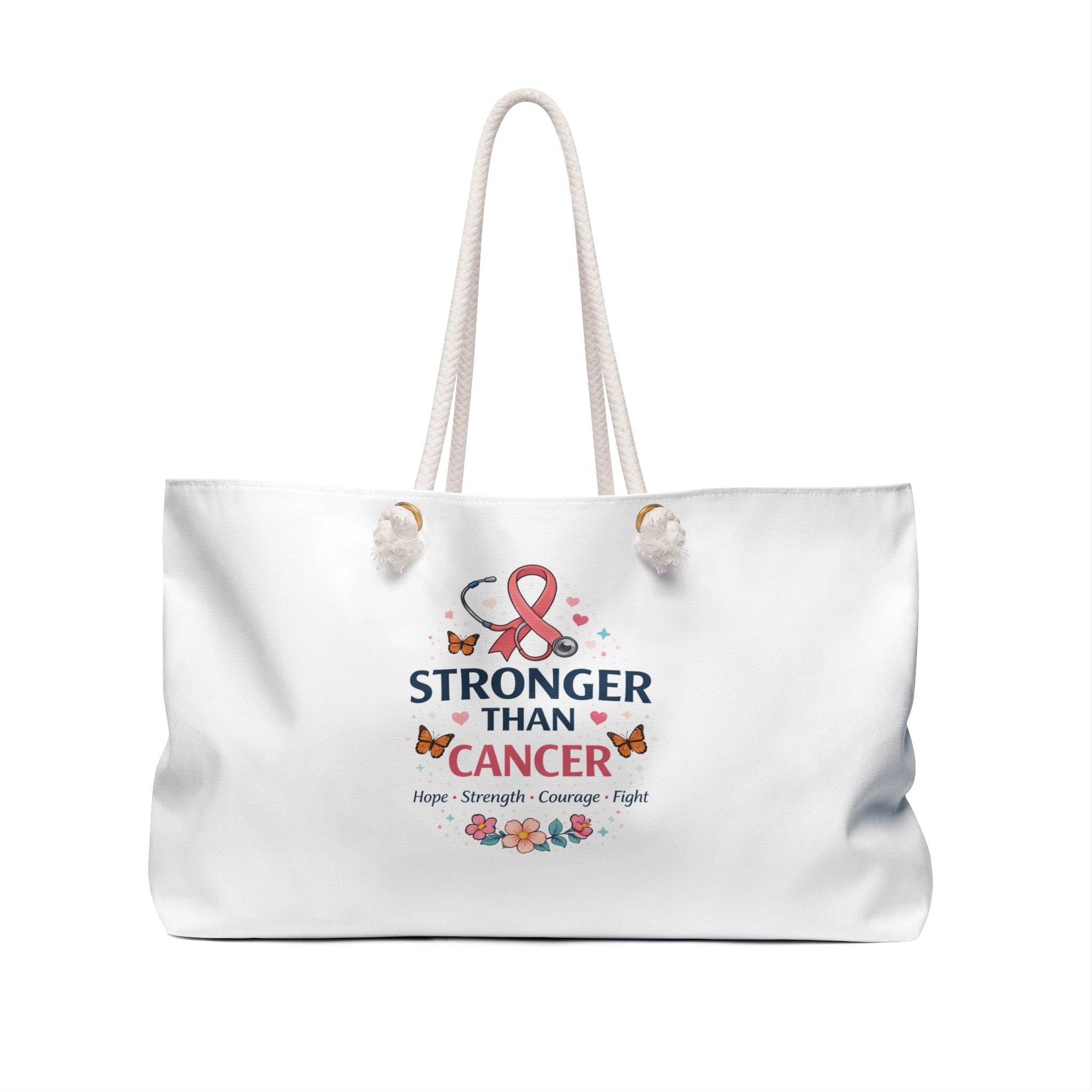 Stronger Than Cancer Weekender Bag | Breast Cancer Ribbon, Hope Courage Fight