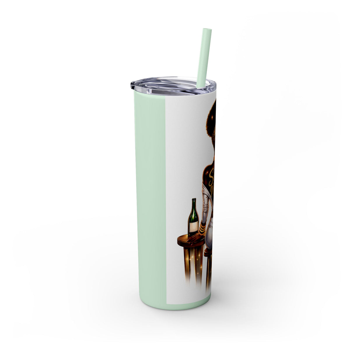 Skinny Tumbler - "Self Made" Afrocentric Woman Wine Glass Design, 20oz Straw Tumbler