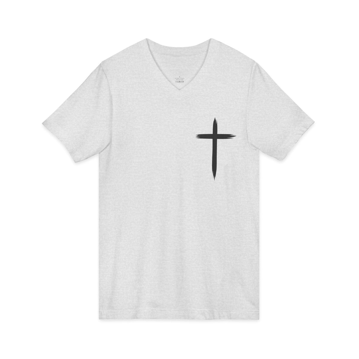 Christian V-Neck Tee — "Even If He Doesn't, He's Still Good" Cross Shirt (Psalm 118:18)
