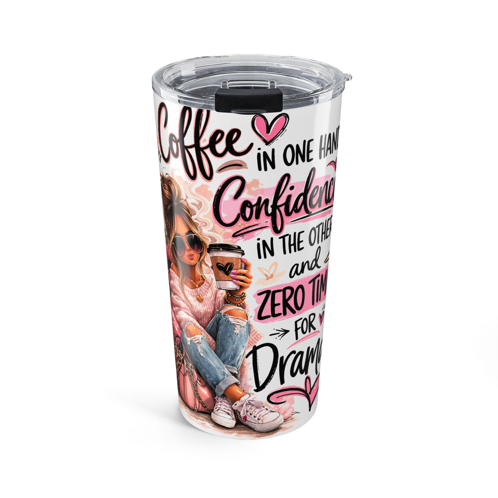 Coffee Confidence Tumbler 20oz | Phrase Drinkware, Pink Girl Illustration