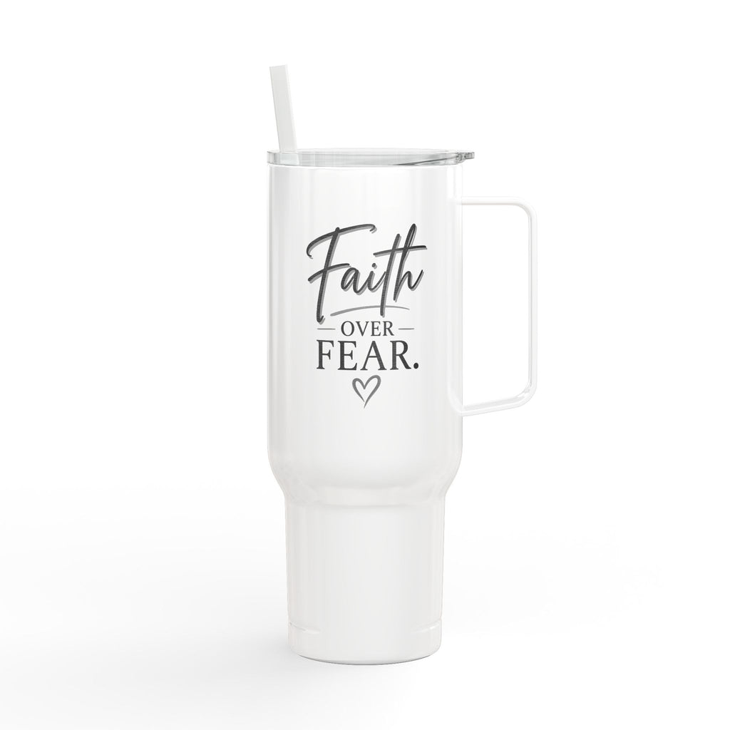 Faith Over Fear 40oz Insulated Tumbler with Lid — Engraved Inspirational Travel Mug