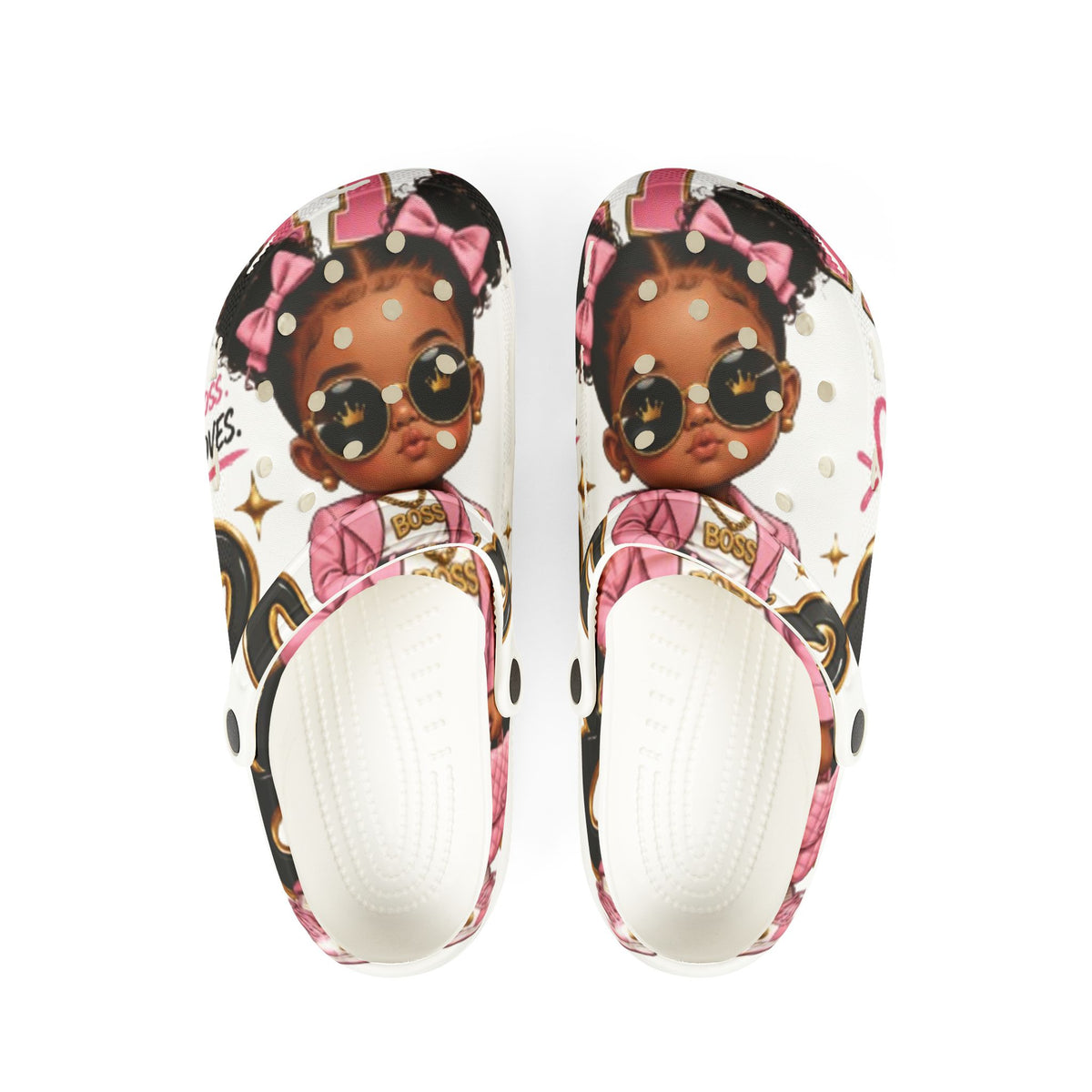Kids’ EVA Foam Clog Shoes — Cute Girl Character Print, Pink Accents