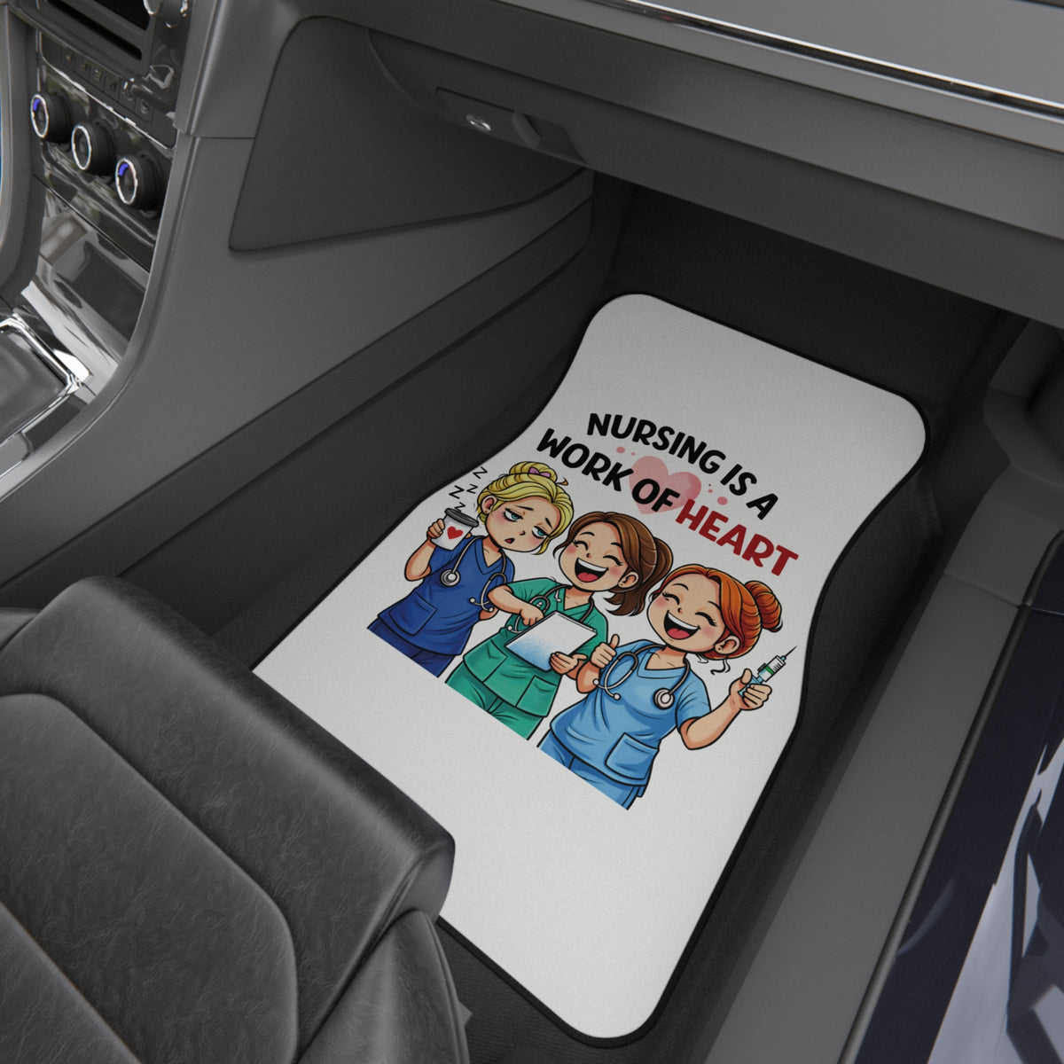 Nurse Car Mats - "Nursing Is a Work of Heart" Front Floor Mat Set