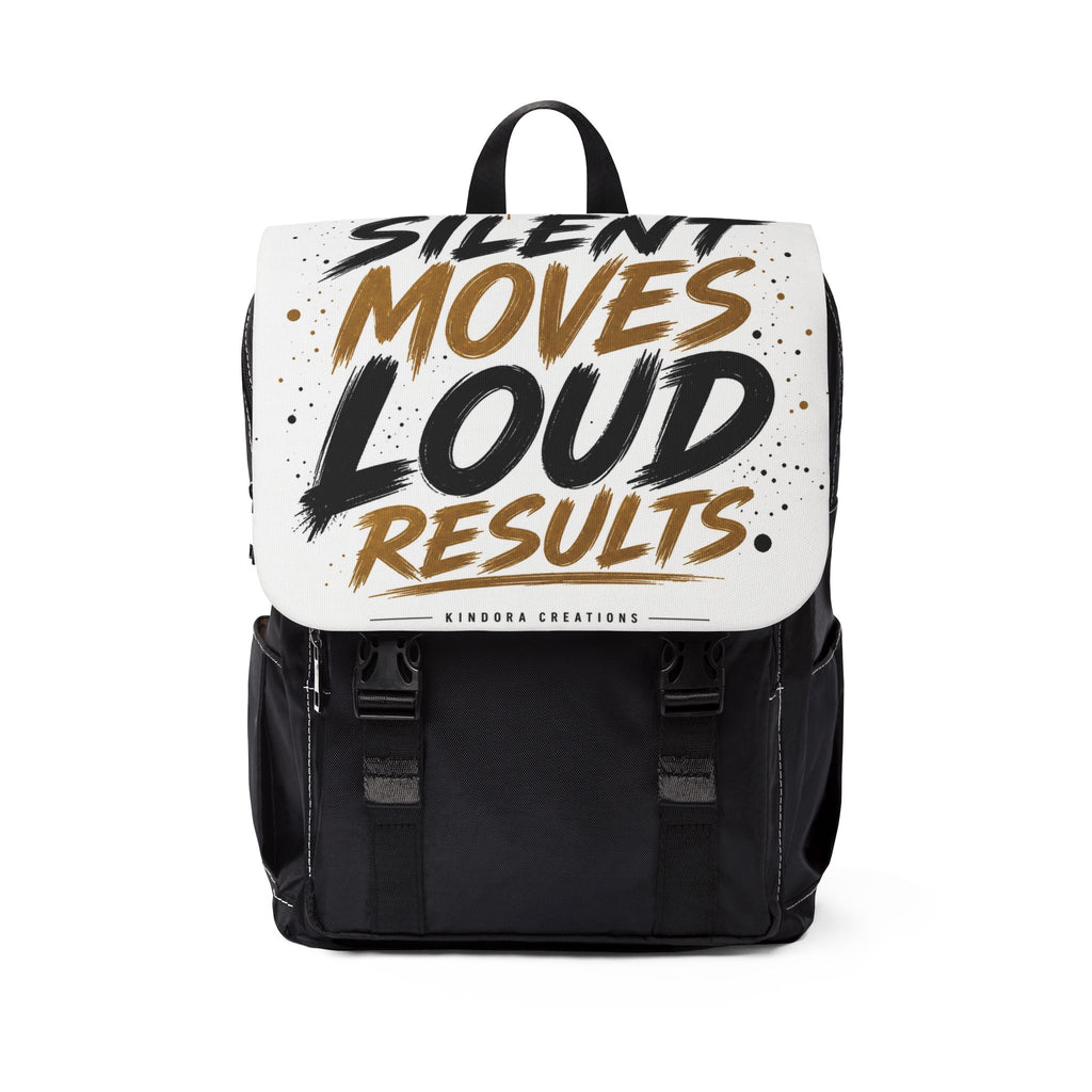 Silent Moves Loud Results Backpack – Motivational Streetwear Laptop Bag for Men