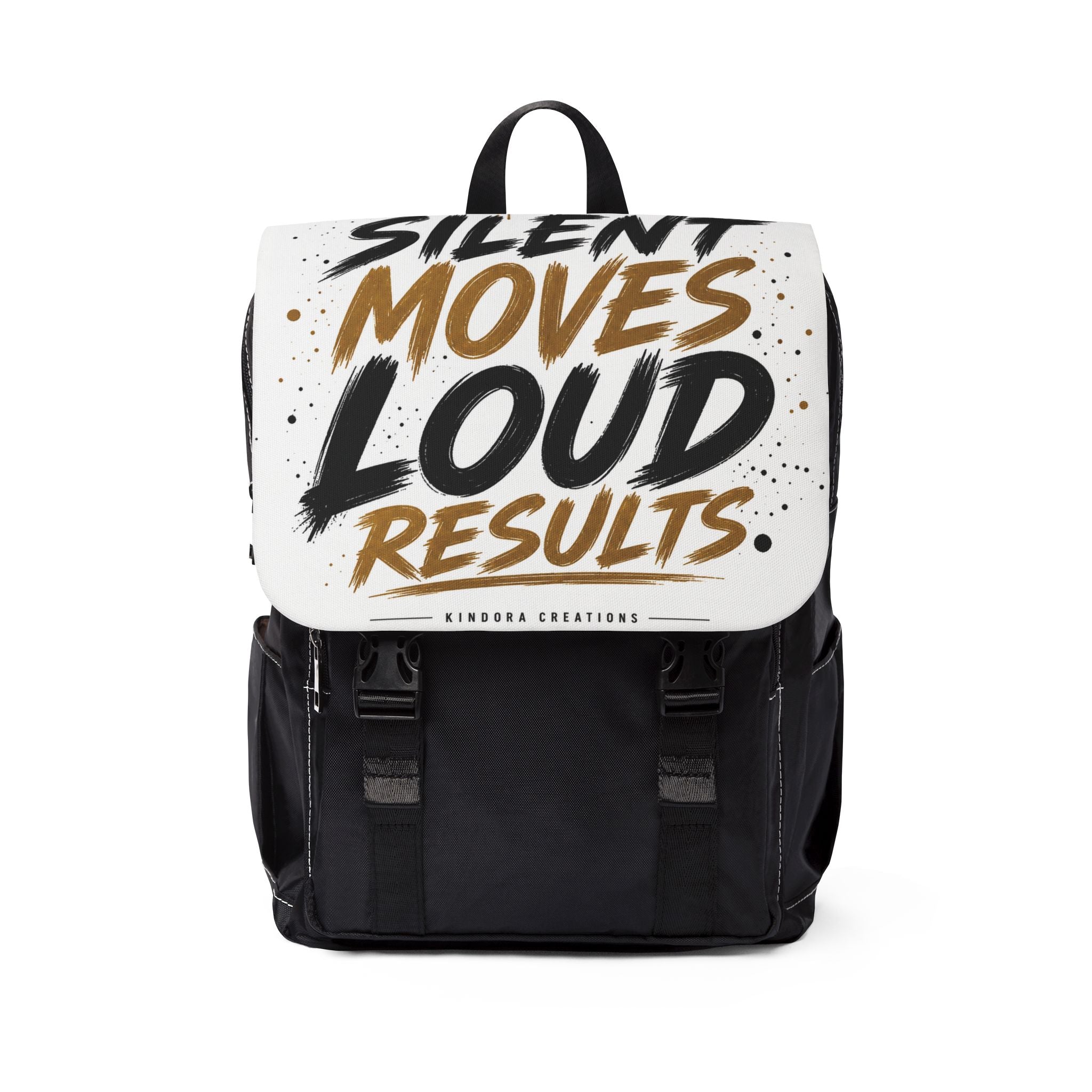 Silent Moves Loud Results Backpack – Motivational Streetwear Laptop Bag for Men