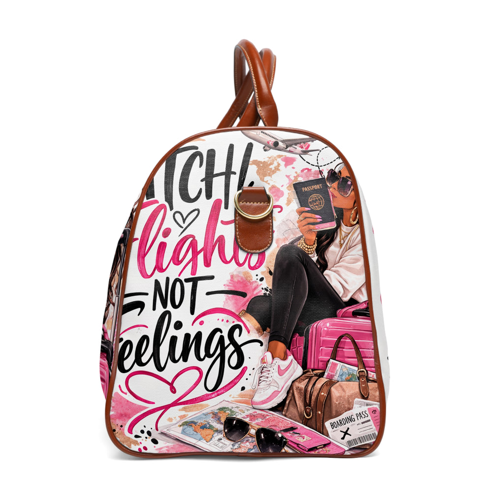 Weekender Travel Bag — 'Catch Flights Not Feelings' Pink Luggage Duffle