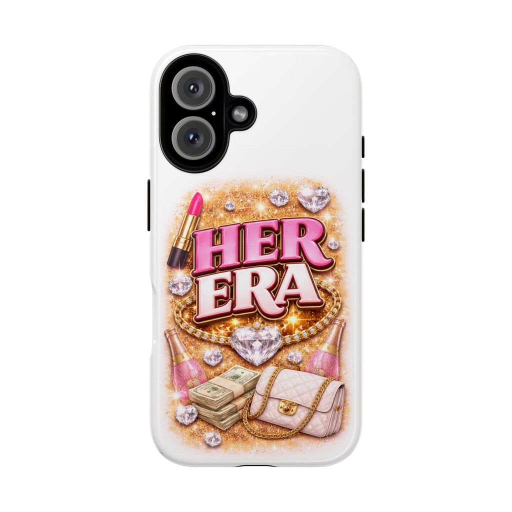 Her Era Phone Case — Glamorous Pink Lipstick, Purse & Diamonds Protective Cover