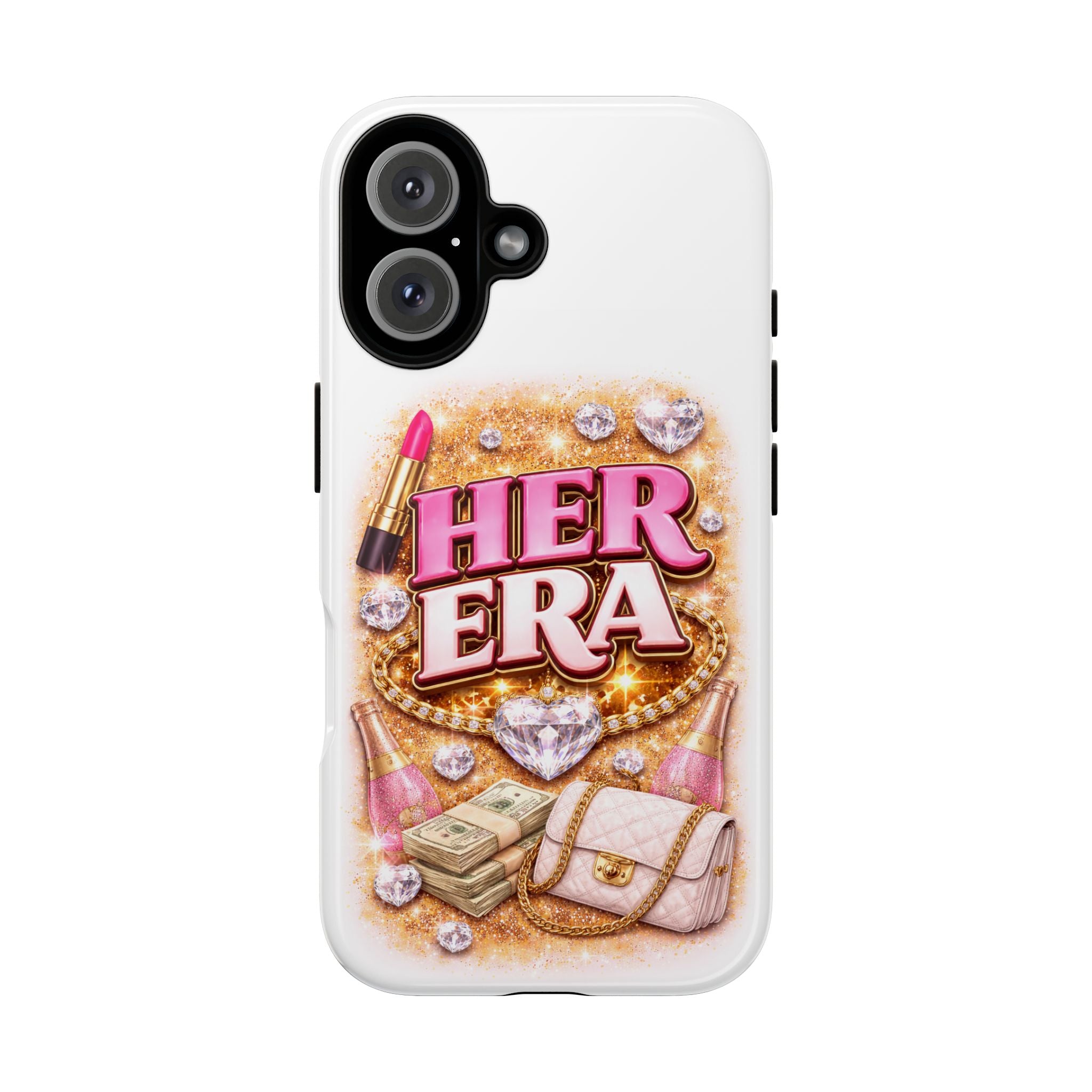 Her Era Phone Case — Glamorous Pink Lipstick, Purse & Diamonds Protective Cover