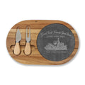 Engraved Acacia Charcuterie Board with Slate Inlay & Cheese Tools — "Good Food, Friends, Good Times"