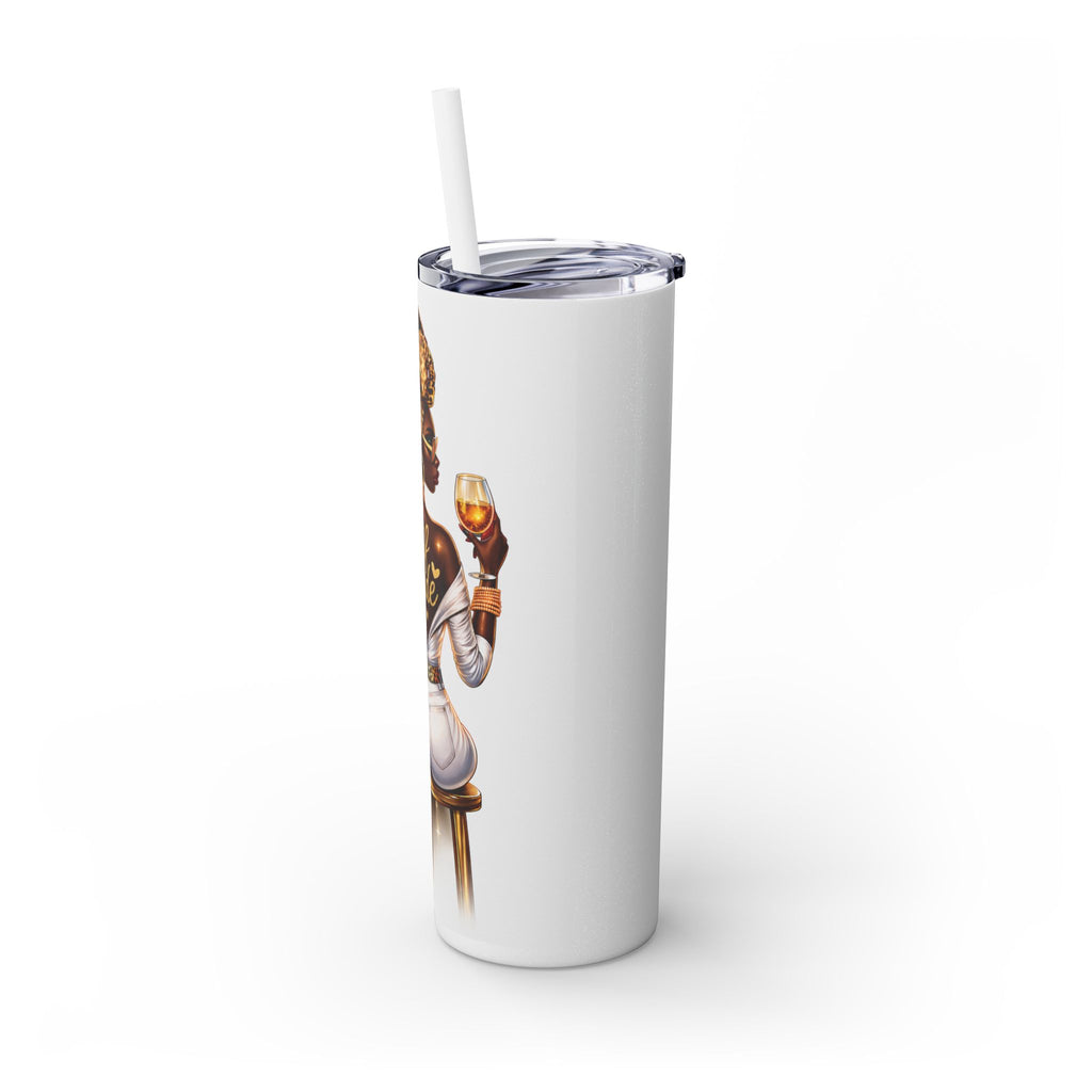 Skinny Tumbler - "Self Made" Afrocentric Woman Wine Glass Design, 20oz Straw Tumbler