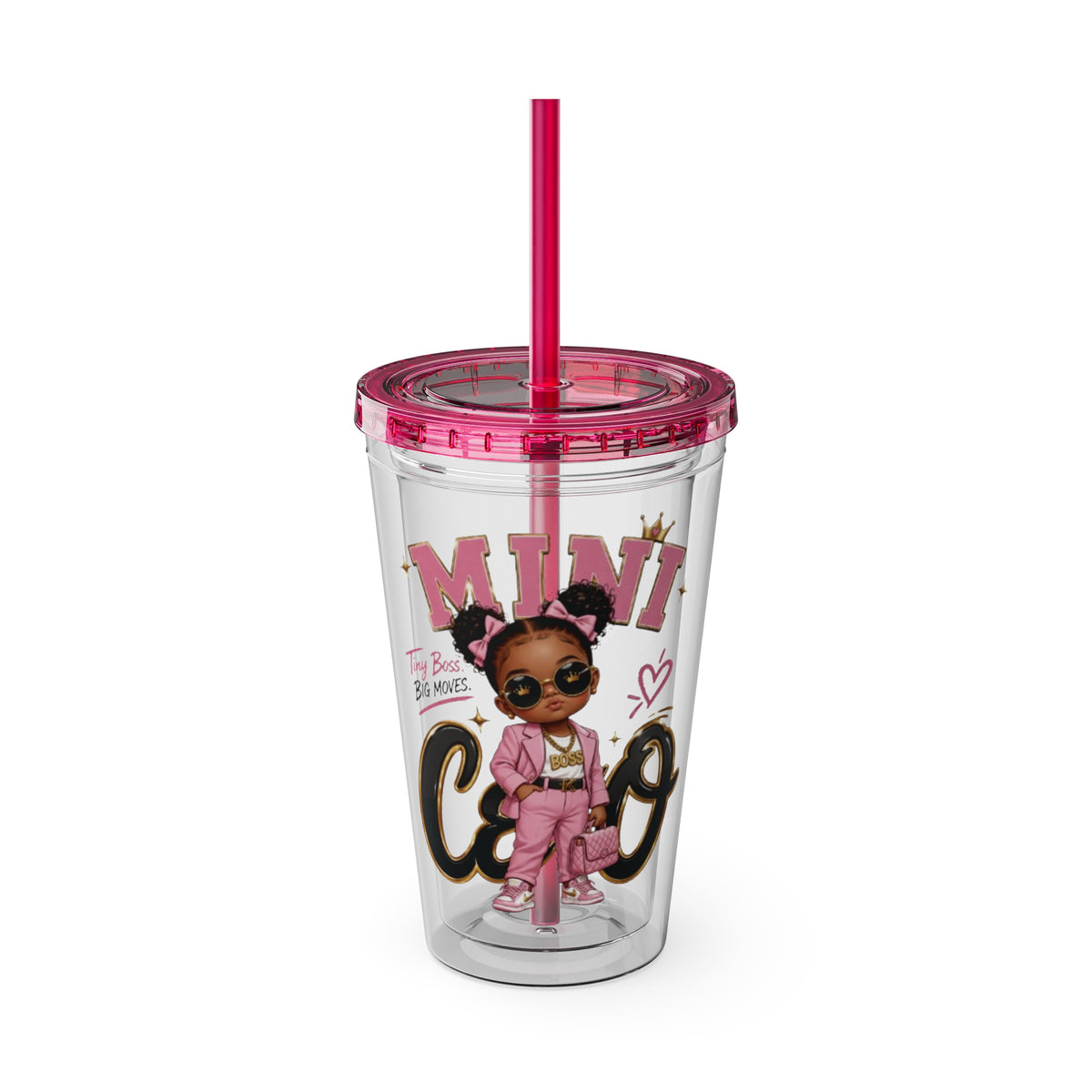 Mini CEO 16oz Tumbler with Straw – Cute Pink Boss Baby Drink Cup