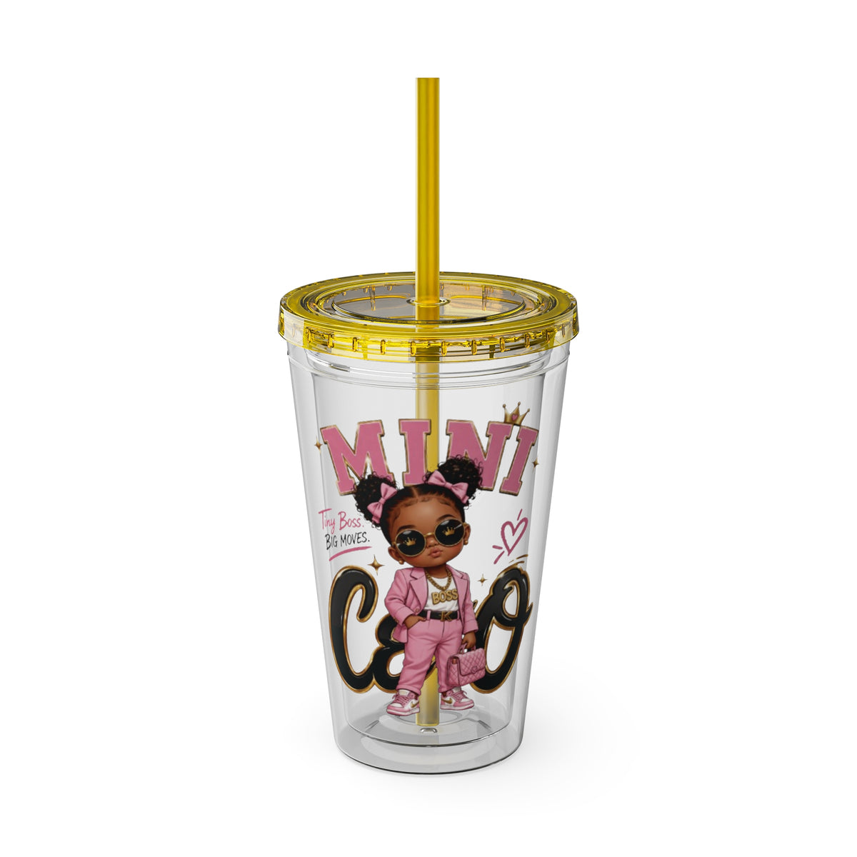 Mini CEO 16oz Tumbler with Straw – Cute Pink Boss Baby Drink Cup