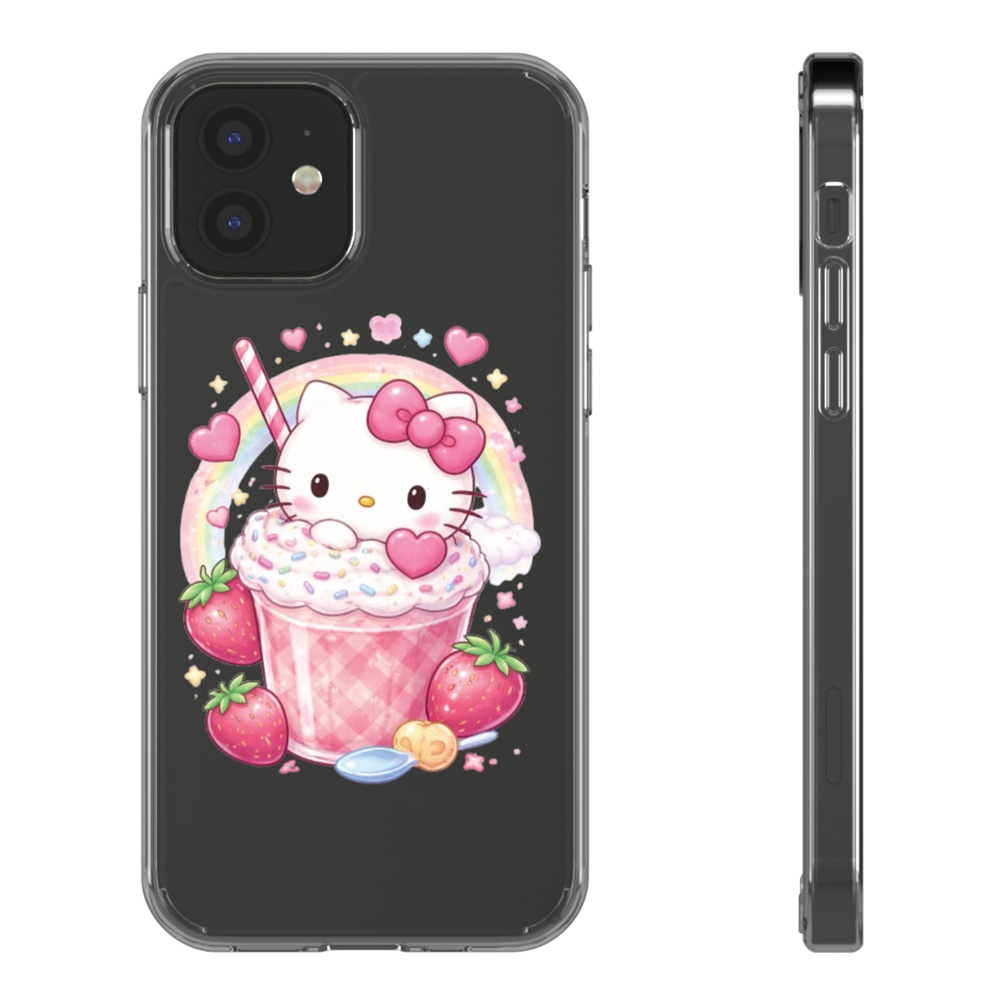Hello Kitty Strawberry Sundae Clear Phone Case — Cute Kawaii Cat Dessert Design