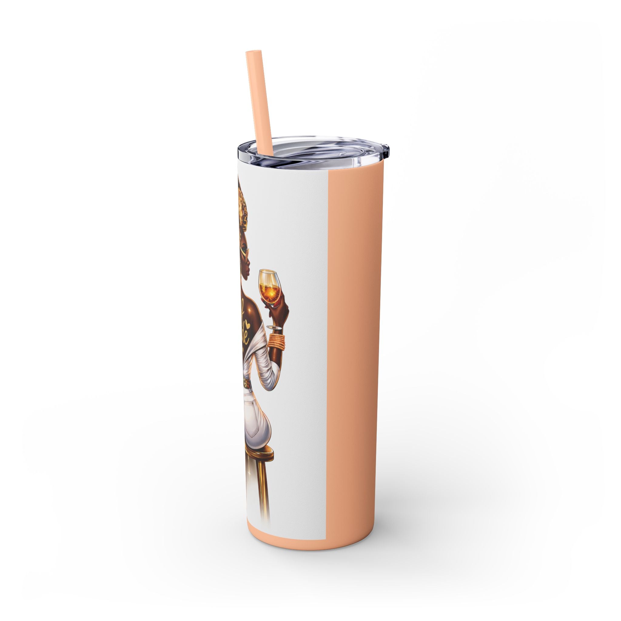 Skinny Tumbler - "Self Made" Afrocentric Woman Wine Glass Design, 20oz Straw Tumbler