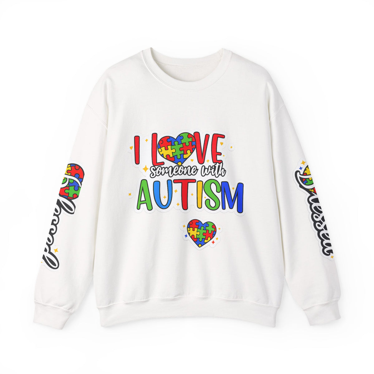 Autism Awareness Crewneck Sweatshirt — "I Love Someone With Autism"
