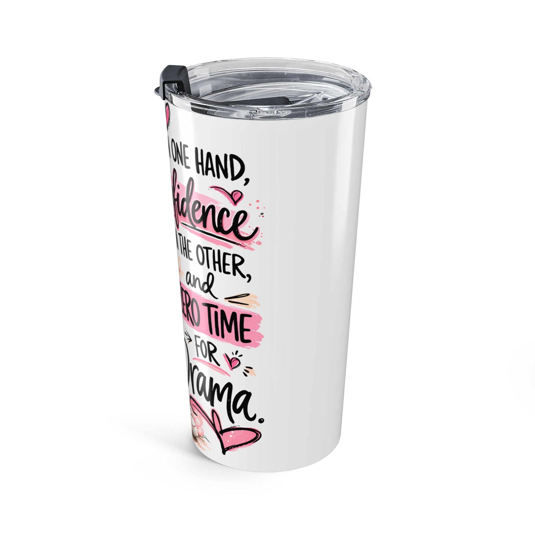 Coffee Confidence Tumbler 20oz | Phrase Drinkware, Pink Girl Illustration