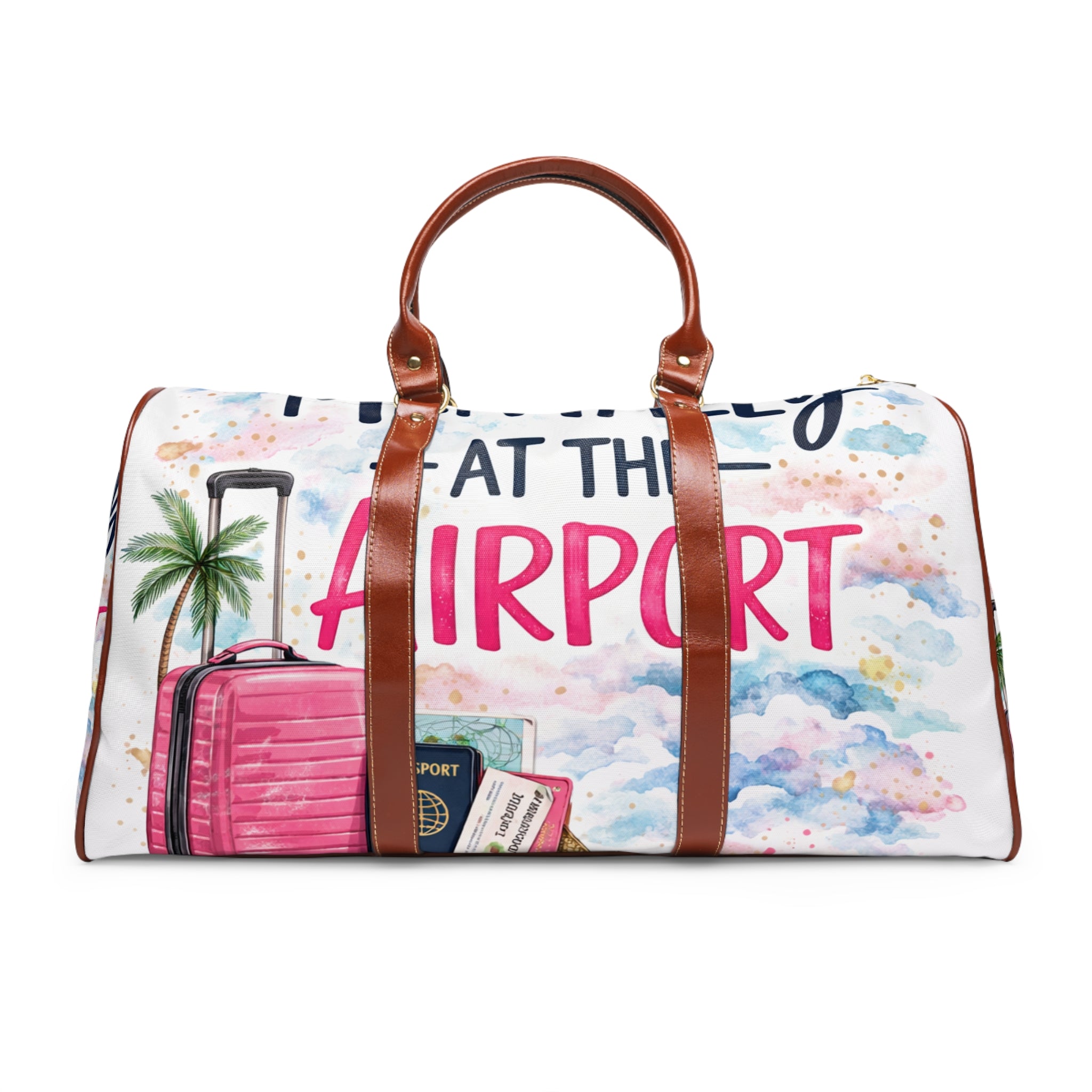 Travel Duffel Bag – "Mentally at the Airport" Waterproof Carry-On with Pink Luggage Design