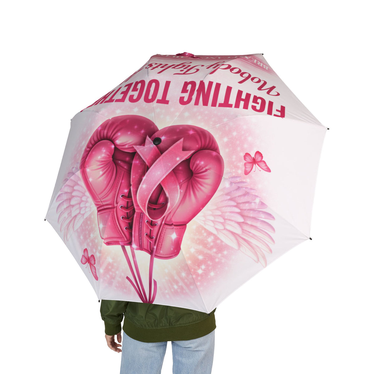 Foldable Umbrella — Pink Flamingo Heart Design (Semi-Automatic)