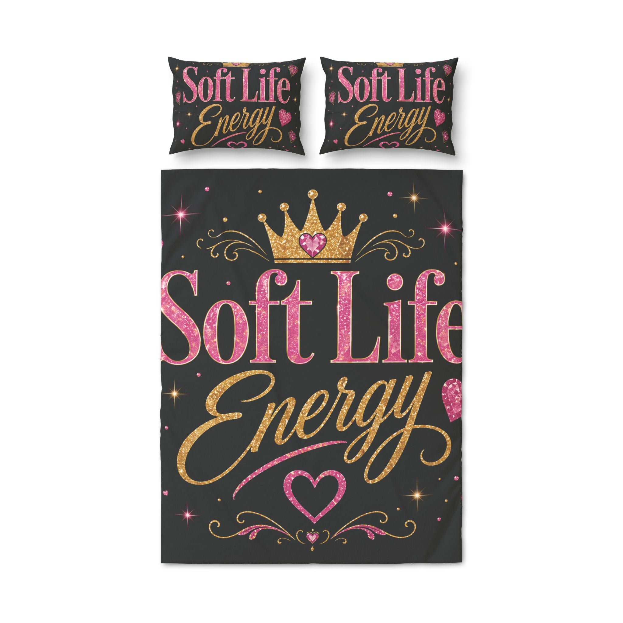 Soft Life Energy Comforter Set 💖 | Black, Pink & Gold Glam Bedroom Decor | Luxury Aesthetic Bedding