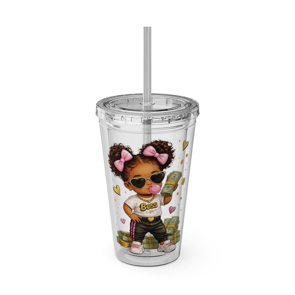 16oz Sunsplash Tumbler with Straw — Cute 'Boss' Girl Money Design
