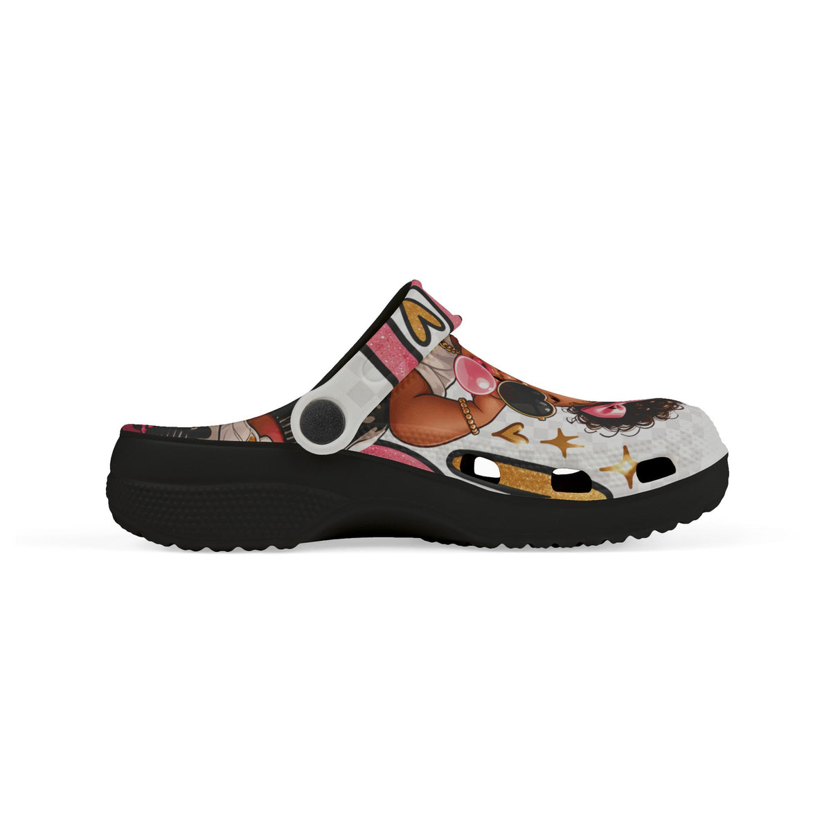 Kids Foam Clogs — Cute Afro Puff Girl Design with Pink Bows