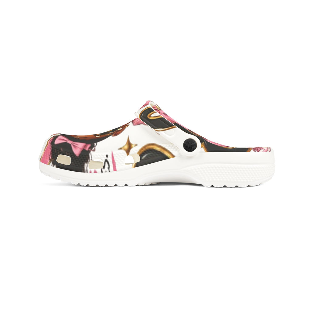 Kids’ EVA Foam Clog Shoes — Cute Girl Character Print, Pink Accents