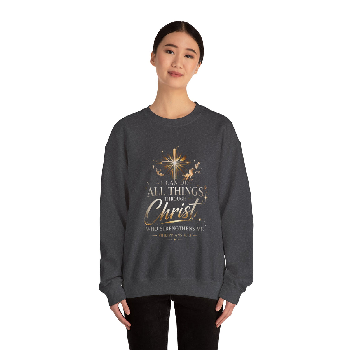 Crewneck Sweatshirt — “I Can Do All Things Through Christ” Faith Verse Pullover