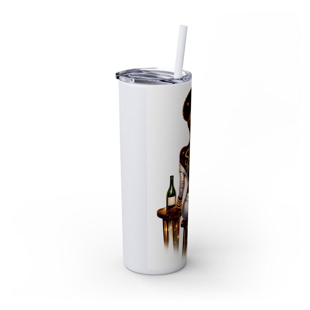 Skinny Tumbler - "Self Made" Afrocentric Woman Wine Glass Design, 20oz Straw Tumbler