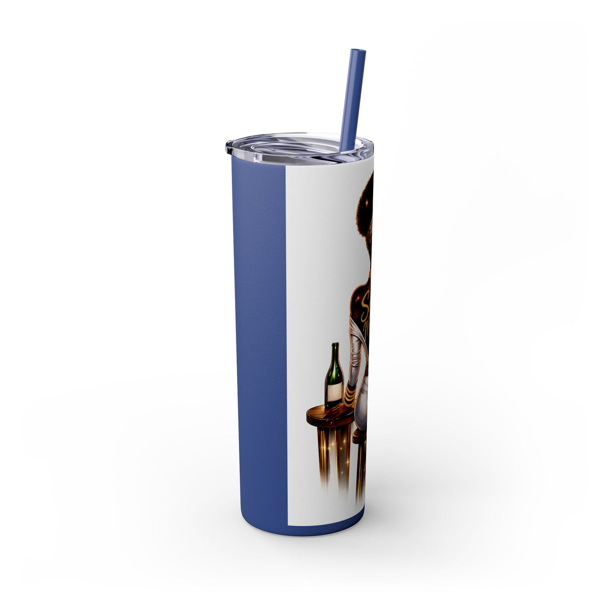 Skinny Tumbler - "Self Made" Afrocentric Woman Wine Glass Design, 20oz Straw Tumbler
