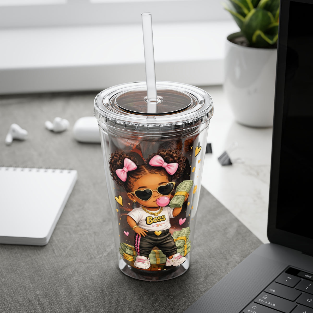 16oz Sunsplash Tumbler with Straw — Cute 'Boss' Girl Money Design