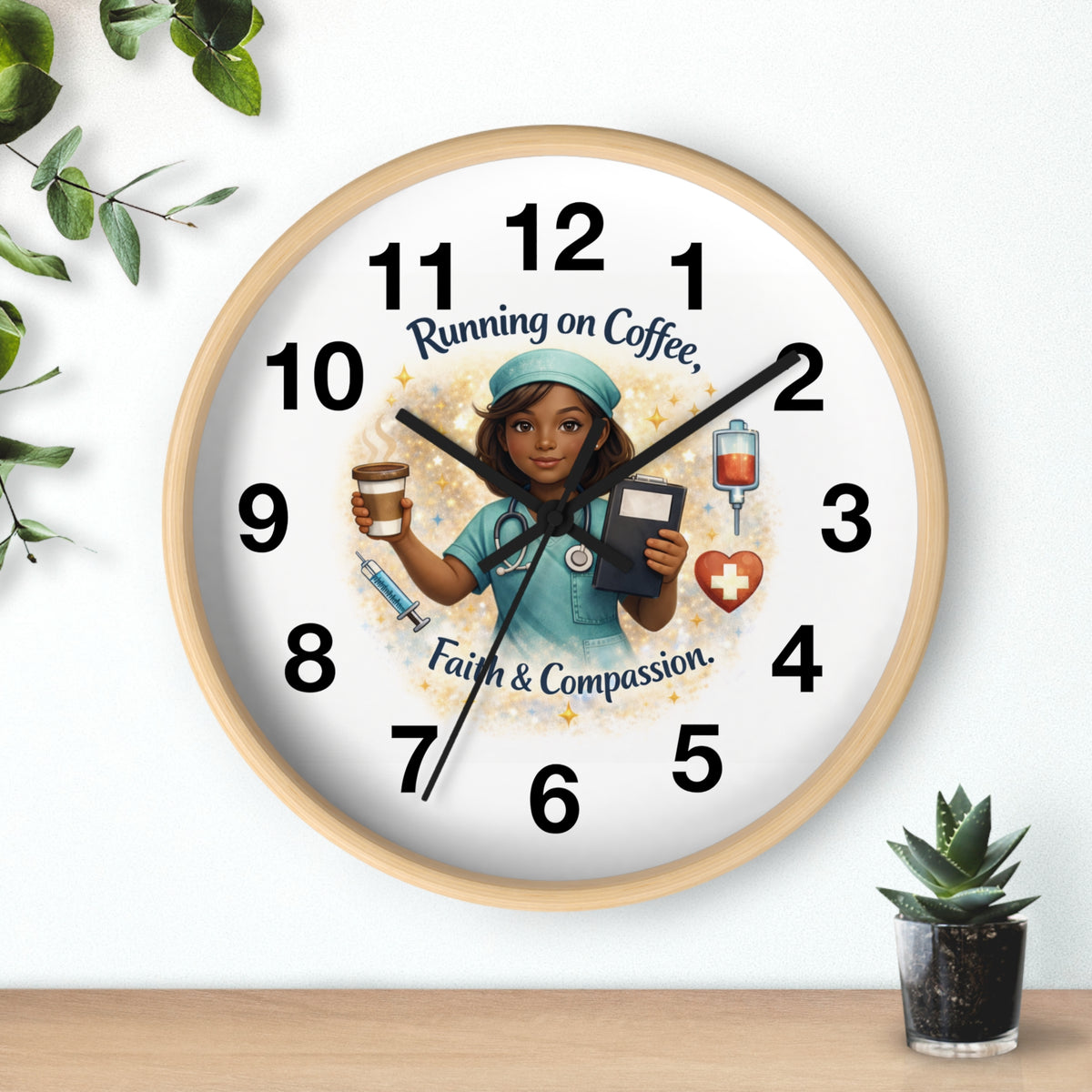 Running on Coffee Nurse Wall Clock | Faith & Compassion, Medical Decor