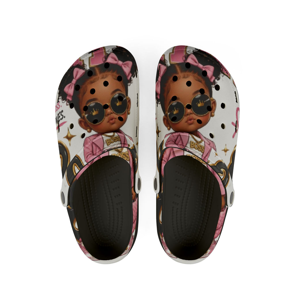 Kids’ EVA Foam Clog Shoes — Cute Girl Character Print, Pink Accents