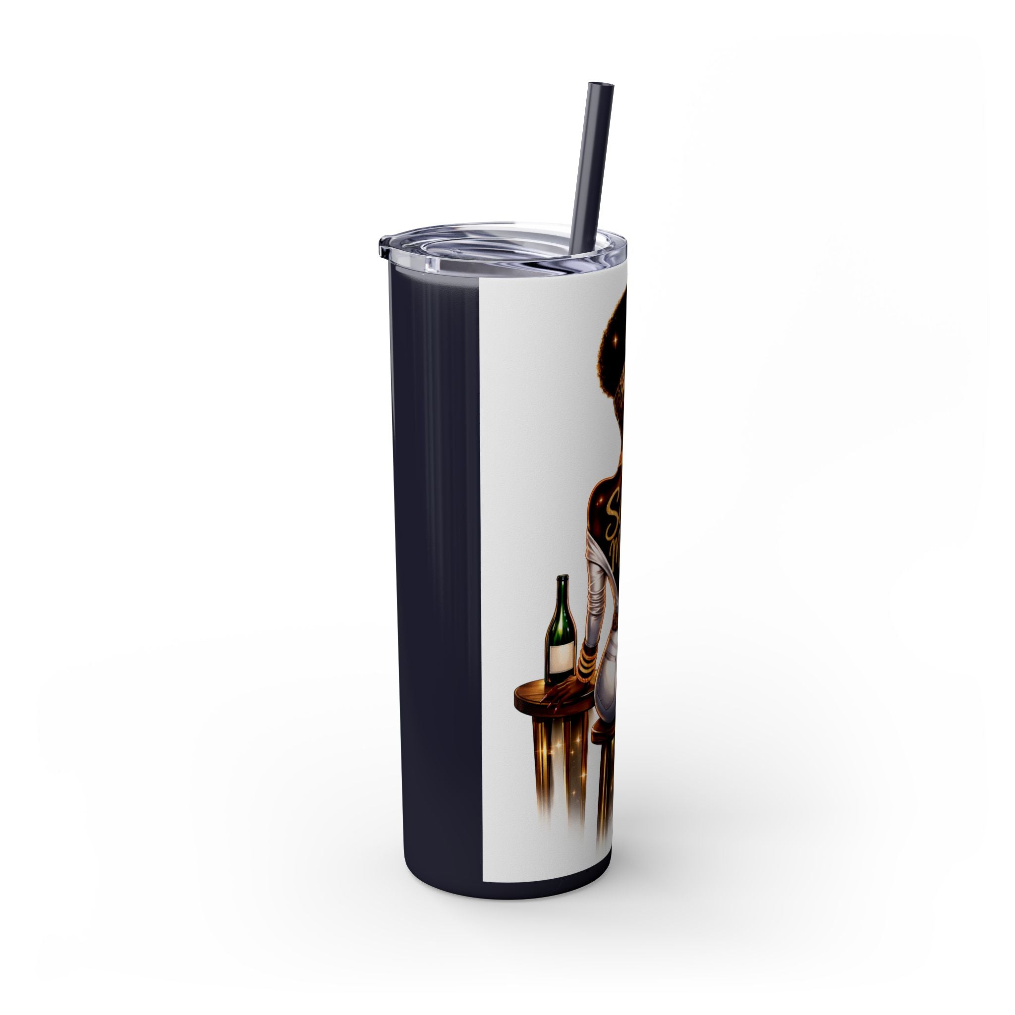 Skinny Tumbler - "Self Made" Afrocentric Woman Wine Glass Design, 20oz Straw Tumbler