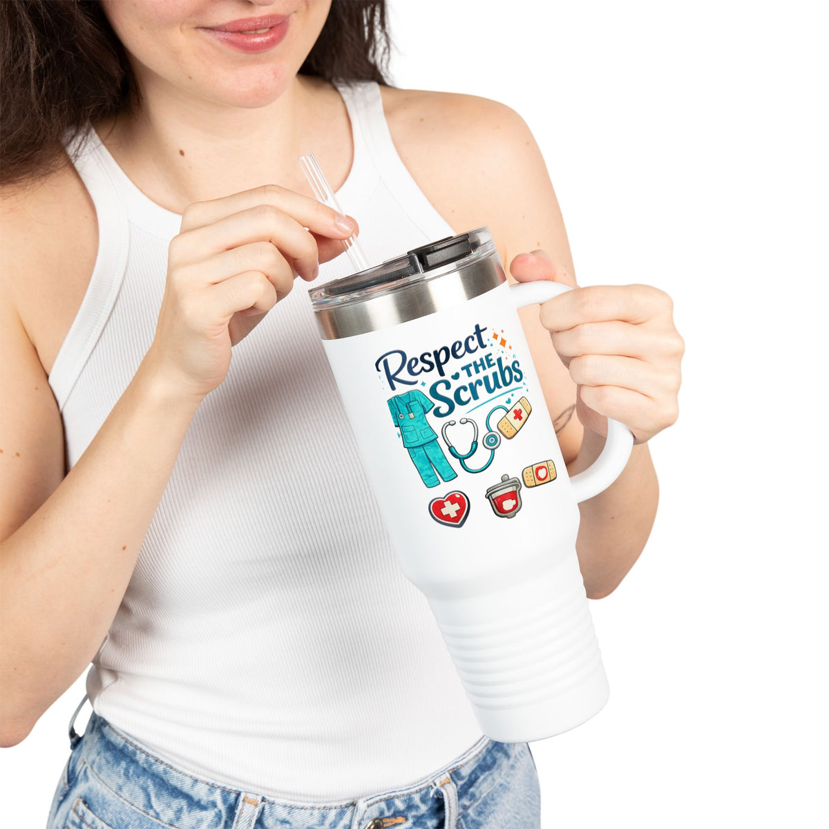 Respect the Scrubs 40oz Insulated Travel Mug — Nurse Appreciation Tumbler