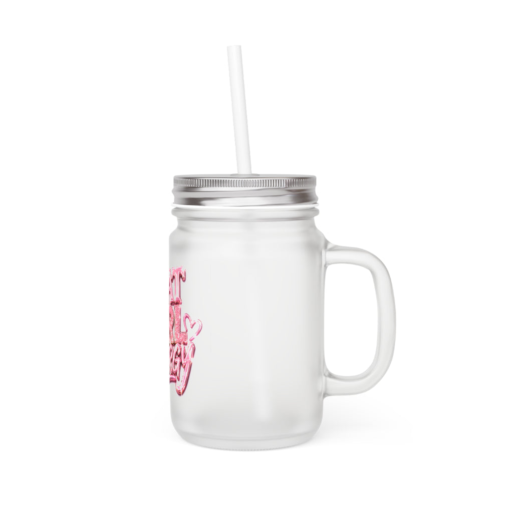 That Girl Energy Mason Jar Tumbler — Pink Retro Graphic Mason Jar Cup with Straw