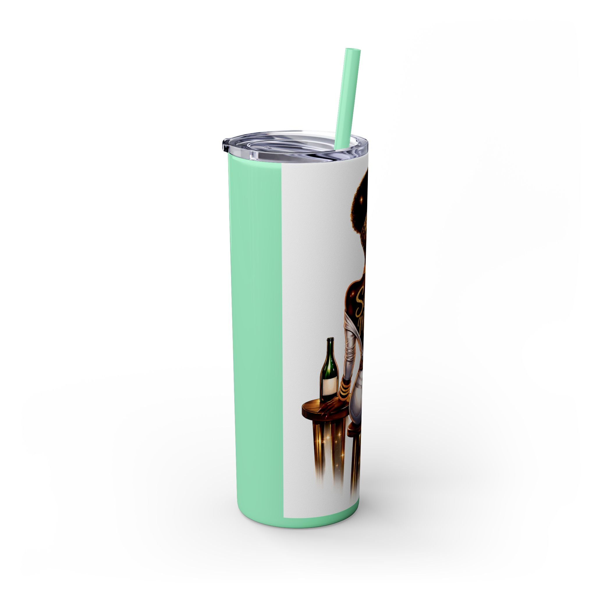 Skinny Tumbler - "Self Made" Afrocentric Woman Wine Glass Design, 20oz Straw Tumbler
