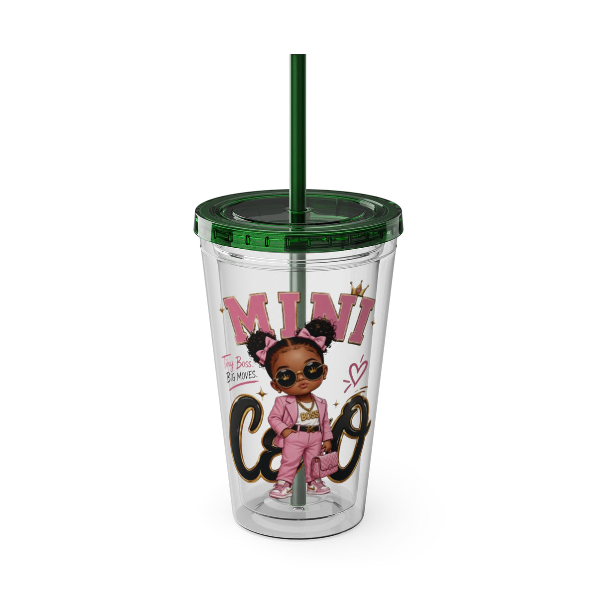 Mini CEO 16oz Tumbler with Straw – Cute Pink Boss Baby Drink Cup