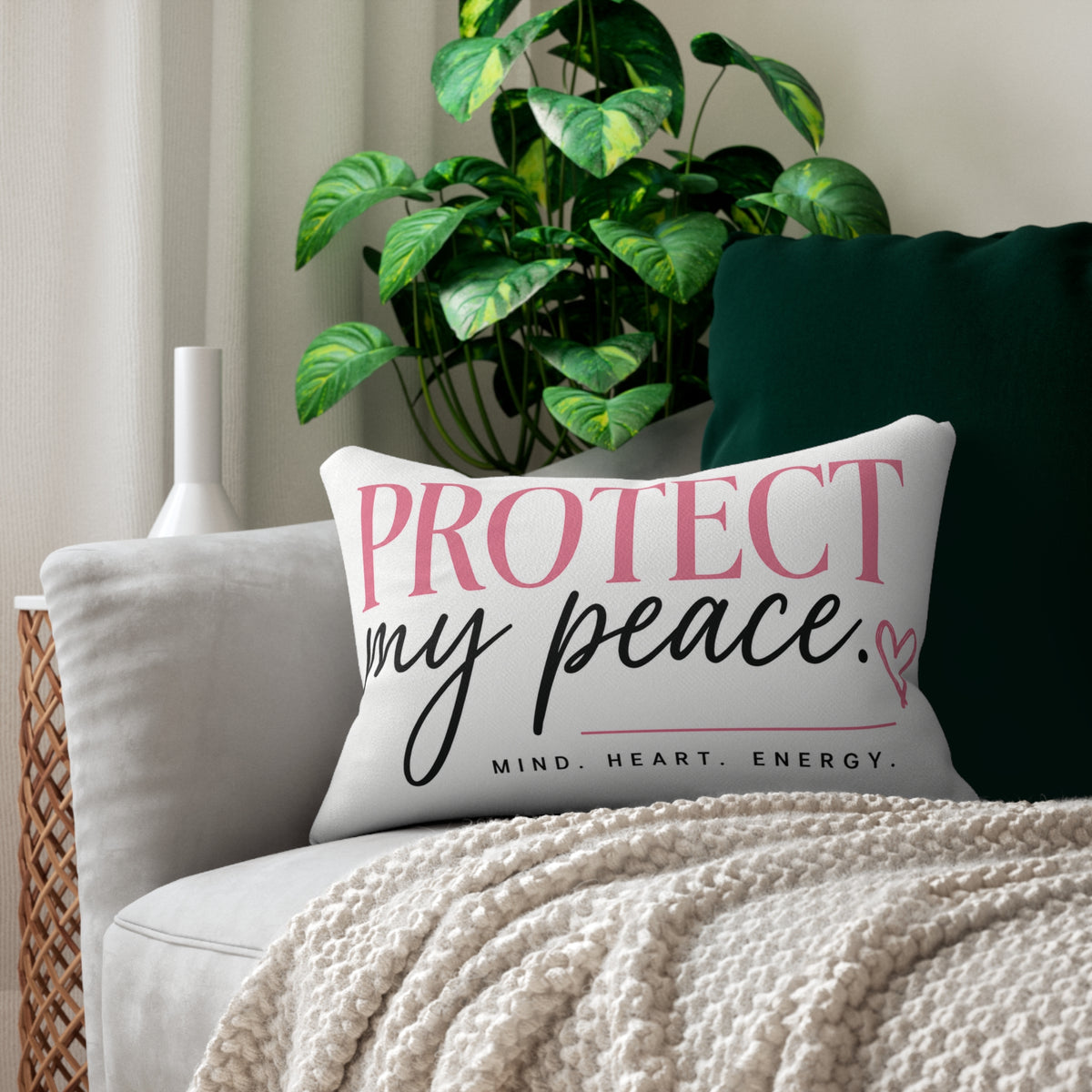 Protect My Peace Decorative Pillow with Matching Lamp | Aesthetic Bedroom Decor Set | Soft Life Room Vibes | Motivational Home Accent