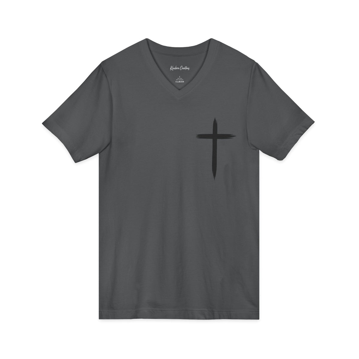 Christian V-Neck Tee — "Even If He Doesn't, He's Still Good" Cross Shirt (Psalm 118:18)