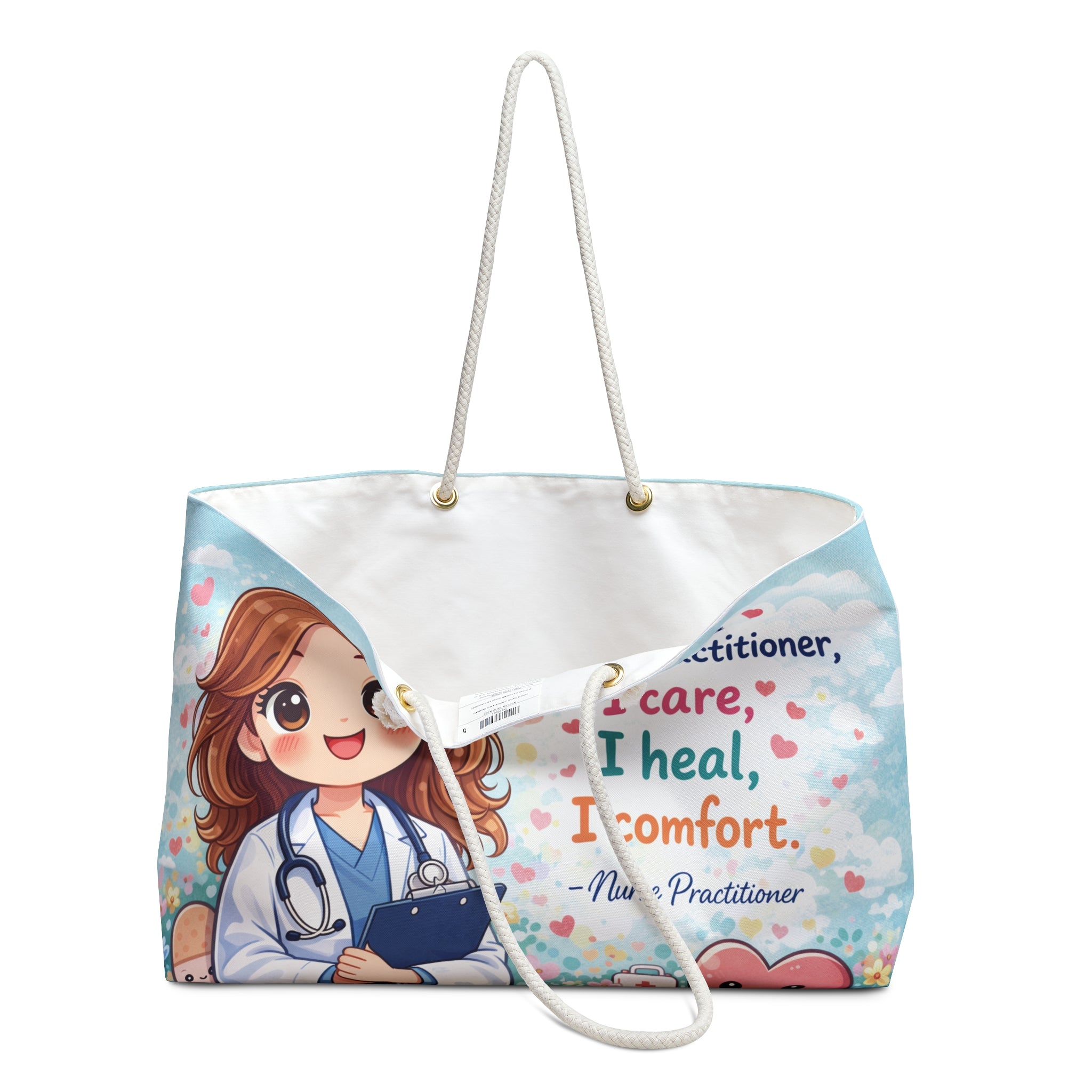 Nurse Practitioner Weekender Bag — "I care, I heal, I comfort" Travel Tote
