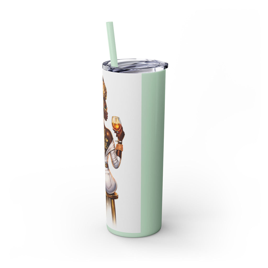 Skinny Tumbler - "Self Made" Afrocentric Woman Wine Glass Design, 20oz Straw Tumbler
