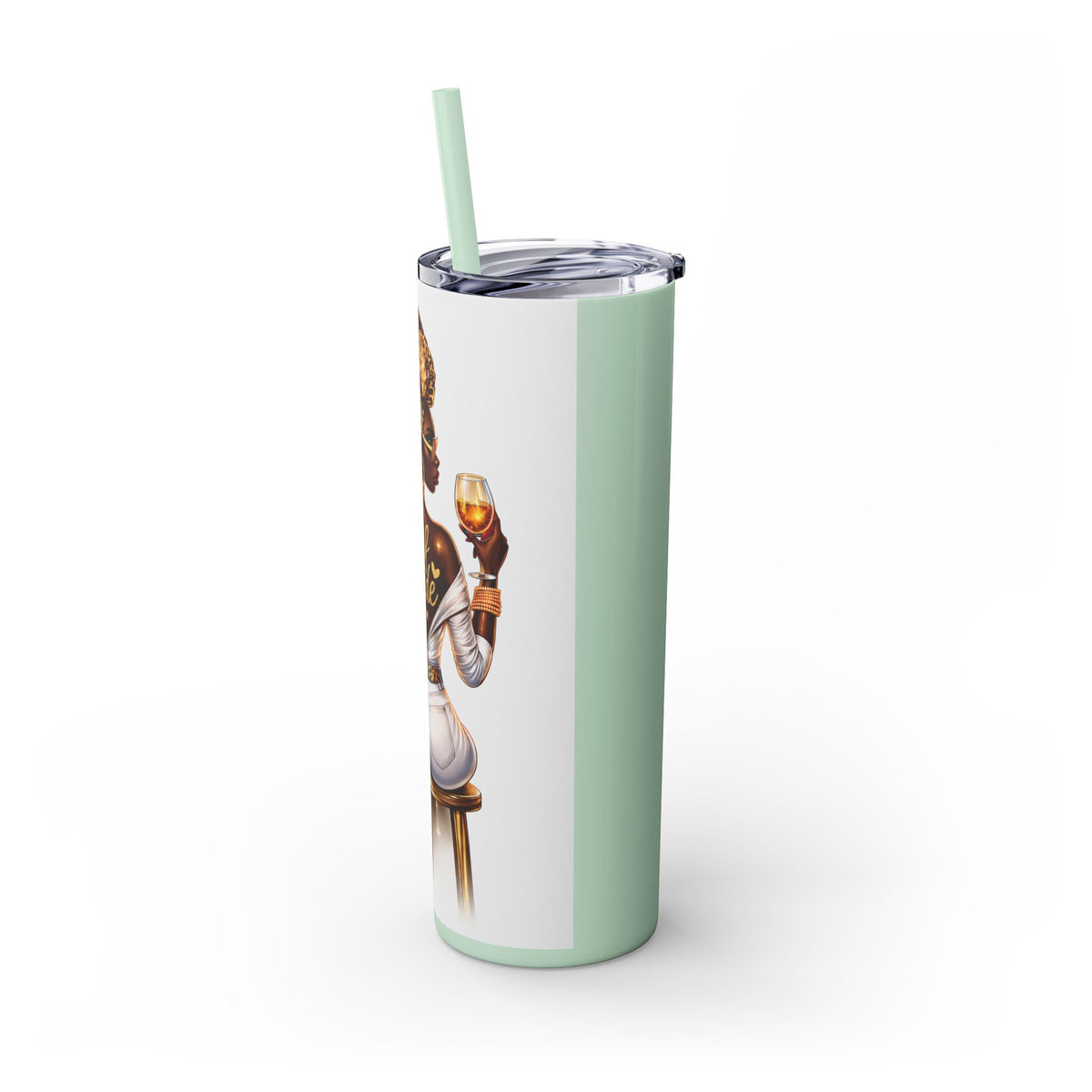 Skinny Tumbler - "Self Made" Afrocentric Woman Wine Glass Design, 20oz Straw Tumbler